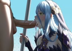 1boy 1girls :>= alternate_costume azura_(fire_emblem) azura_(performing_arts)_(fire_emblem) blue_hair breasts covered_mouth cum cum_in_mouth cum_on_body cum_on_breasts cum_overflow cumdrip ejaculation elbow_gloves erection fellatio female female_focus fingerless_gloves fire_emblem fire_emblem_fates fire_emblem_heroes gloves hair_between_eyes headdress jornyhail long_hair male male_pubic_hair mouth_veil nintendo official_alternate_costume open_mouth oral penis profile pubic_hair small_breasts solo_focus spear staff straight sucking uncensored veil veins veiny_penis weapon yellow_eyes