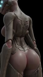 3d 3d_(artwork) 4_arms 4_eyes alien alien_girl bare_ass bare_back bare_shoulders black_background blue_eyes bungie cg destiny_(game) eliksni fallen fallen_(destiny) female_only glowing_eyes highres looking_at_viewer multi_arm multi_eye multi_limb naked nude pickle_juice scorn scorn_(destiny) smooth_skin