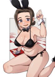 1girls big_breasts bikini black_bikini black_ribbon breasts collar demiomurash earrings fat_belly milf mole mole_on_breast mole_under_mouth navel plump ribbon thick_thighs white_collar