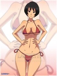 1girls bare_legs bare_shoulders bikini black_eyes black_hair boruto:_naruto_next_generations breasts cleavage female female_only hands_on_waist kurotsuchi layerth long_hair looking_at_viewer mature mature_female midriff naruto naruto_(series) short_hair side-tie_bikini smile solo solo_focus swimsuit zoom_layer