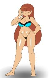 1girls bikini bra brown_hair donchibi emma_(lou!) female female_only glasses lou! panties tagme