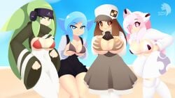 ami_(gwain_saga) beach big_breasts bikini deva_(gwain_saga) gwain_saga huge_breasts insane_okamy lanney large_breasts marlow tagme thick_thighs