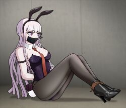 1girls alternate_version_available bondage bound_ankles bound_wrists breasts bunny_ears bunny_girl bunny_tail bunnysuit cleavage danganronpa danganronpa:_trigger_happy_havoc danganronpa_1 female female_only gag gagged gloves handcuffed just_some_guy kirigiri_kyouko solo straight_hair tape_gag tied_up tights