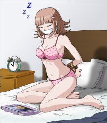 alternate_version_available barefoot bound_wrists bra breasts danganronpa danganronpa_2:_goodbye_despair feet gag gagged just_some_guy large_breasts mole mole_on_breast nanami_chiaki panties polka_dot_panties sleeping straight_hair super_danganronpa_2 tied_up toes underwear