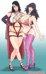 2girls aged_up arm_warmers armwear bare_legs belt big_breasts bikini bikini_bottom bikini_top bimbo black_eyes black_hair blue_eyes blue_hair boruto:_naruto_next_generations busty cape cleavage clothed clothing curvaceous curvy curvy_female curvy_figure duo duo_focus facepaint facial_markings feet female female_focus female_only footwear forehead_protector glasses hand_on_hip headband heels high_heels highres inner_sideboob large_breasts legwear light-skinned_female light_skin lingerie lips lipstick long_hair looking_at_viewer makeup medium_hair naruto naruto_(series) painted_nails pale-skinned_female pale_skin panties partially_clothed pink_lips pink_lipstick pinup pose posing purple_bikini purple_legwear purple_nail_polish purple_nails purple_panties raikage_art red_nail_polish red_nails red_panties revealing_clothes sandals sarada_uchiha shoulder_length_hair shounen_jump sideboob skimpy skimpy_clothes standing stockings teenager thighhighs uzumaki_himawari voluptuous wide_hips