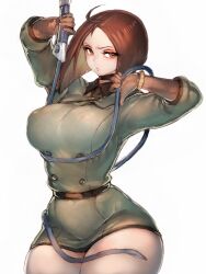 1girls brown_hair child_bearing_hips clothed eyelashes female female_only fumio_(rsqkr) huge_breasts king_of_fighters light-skinned_female light_skin looking_at_viewer nipple_bulge pale-skinned_female pale_skin short_hair snk solo solo_female solo_focus suggestive thick_thighs whip whip_(kof) wide_hips