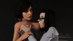 3d 3d_(artwork) bioshock bioshock_infinite blender breast_grab breast_sucking breasts burial_at_sea elizabeth_comstock faustterm glasses pale_skin selfcest surprised yuri