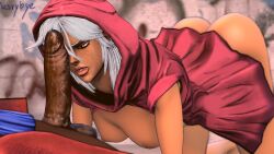 1girls 3d 3d_(artwork) big_penis blowjob breasts circumcised cum cum_in_mouth cum_on_face dark-skinned_female dark-skinned_male dark_skin egyptian exhausted female female_focus human jojo's_bizarre_adventure ksrybye looking_at_penis looking_down mariah_(jjba) middle_eastern middle_eastern_female mohammed_avdol parted_lips partially_clothed sfm short_hair shounen_jump source_filmmaker stardust_crusaders straight tan_body tan_skin villainess white_hair yellow_eyes