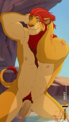 anhes anthro armpits balls belly_button disney disney_prince flaccid furry furry_breasts furry_ears furry_male furry_only furry_tail humanoid humanoid_genitalia humanoid_penis kion kion_(the_lion_guard) lion lion_boy lion_ears lion_tail lioness looking_at_viewer male male_only mane muscle muscles muscular muscular_male nipples nude orange_eyes penis pubic_hair red_hair scar scar_across_eye smile smiling smiling_at_viewer solo solo_male spotted_fur tattoo tattoo_on_arm tattooed_arm the_lion_guard the_lion_king vein veiny veiny_penis