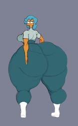 1girls 2022 alternate_ass_size alternate_body_type ass ass_focus back_view big_ass big_breasts blue_hair bottom_heavy breasts cartoon_network dumplis_(artist) female female_focus flight_attendant_(the_amazing_world_of_gumball) gigantic_ass gigantic_thighs grey_topwear half-closed_eyes huge_ass huge_hips huge_thighs hyper hyper_ass hyper_thighs looking_at_viewer looking_back neutral_expression orange_skin rear_view short_hair short_sleeves simple_background solo solo_focus the_amazing_world_of_gumball topwear wide_hips