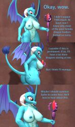 3d_(artwork) absurd_res anthro ass big_breasts big_butt breasts comic dialogue digital_media_(artwork) female friendship_is_magic genitals hi_res holding_butt holding_object holding_staff membrane_(anatomy) membranous_wings my_little_pony nipples nude papadragon69 princess_ember_(mlp) pussy solo staff winged_dragon wings