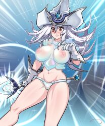 1girls aldharoku big_breasts breasts_visible_through_clothing canine clothing female female_only large_breasts revealing_clothes silent_magician skimpy_clothes underwear white_hair yu-gi-oh!