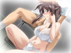 amorous_professor_cherry binetsu_kyoushi_cherry blinking blush bra breasts brown_hair cum fellatio glasses hair hand_on_head handjob hise_chirei huge_breasts large_breasts lingerie long_hair oral panties penis uncensored underwear yamane_masahiro zyx