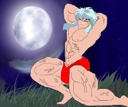 grow growth huge_cock inuyasha inuyasha_(character) male_only muscle muscular penis solo