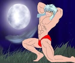 grow growth huge_cock inuyasha inuyasha_(character) male_only muscle muscular penis solo