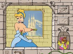 1girls akabur big_breasts blonde_hair blush breasts choker cinderella_(1950_film) cinderella_(disney) clothespins disney disney_princess dress dress_down exposed_breasts female female_only gloves hairband long_gloves nipple_clamps nipple_torture nipples pegs shoulder_gloves solo tagme tears