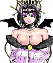 beige_skin black_hair breasts clothes color digimon digimon_(species) drawn eyeshadow female female_only front_view hair lilithmon looking_at_viewer open_eyes purple_eyes seven_great_demon_lords simple_background solo white_background wings