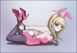 1girls akamatsu_kaede alternate_version_available bondage bound bound_ankles bound_wrists breasts bunny_ears bunny_girl bunny_tail bunnysuit cleavage danganronpa danganronpa_v3 female female_only femsub fully_clothed gag gagged gloves just_some_guy rope solo solo_female straight_hair tied_up tights