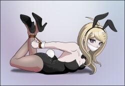 1girls akamatsu_kaede alternate_version_available bondage bound bound_ankles bound_wrists breasts bunny_ears bunny_girl bunny_tail bunnysuit cleavage danganronpa danganronpa_v3 female female_only femsub fully_clothed gag gagged gloves just_some_guy revealing_clothes rope solo solo_female straight_hair tied_up tights