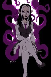 1girls athorment_oc boss_lady damiana_(athorment) female female_focus female_only glasses heels long_hair looking_at_viewer necktie pinup pinup_pose pointy_ears sitting solo solo_female solo_focus tagme tentacle tentacle violentfloyd