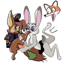 anthro artist_request carrot clothing disney duo female female/female flat_chest food hybrid judy_hopps penetration plant police pussy tama-tama uniform vaginal_insertion vegetable yuri zootopia