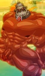 balls bara big_muscles big_pecs gay guilty_gear helmet helmet_only male male_only morinetsu muscles muscular penis potemkin solo solo_male spread_legs