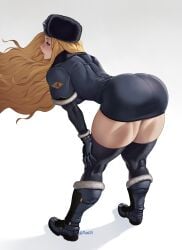 1girls artist_name ass ass_in_dress bent_over black_gloves black_legwear blonde_hair blue_eyes boots breasts coat dat_ass eyebrows eyelashes female female_only fur_hat fur_trim gloves hands_on_knee hands_on_knees hat highres huge_ass kolin_(street_fighter) legwear lips long_hair mootium muscular muscular_arms muscular_back muscular_female muscular_legs shadow simple_background solo street_fighter street_fighter_v thick_thighs thighhighs thighs twitter_username ushanka wavy_hair wide_hips winter_clothes winter_coat zettai_ryouiki