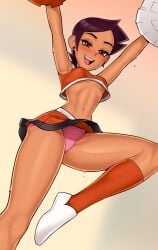 1girls breasts brown_hair cameltoe casual cheerleader cheerleader_uniform clothing dark_skin disney eye_contact female female_focus female_only footwear human latina leg_up legwear loodncrood looking_at_viewer luz_noceda panties pink_panties short_hair skirt sportswear straight_hair the_owl_house upskirt white_background