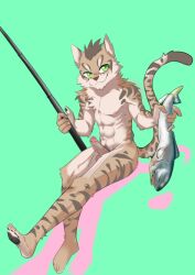 anthro blacktofu felid feline fish fur genitals green_eyes leopard_cat male mammal marine nekojishi nude penis prionailurus shu-chi solo studio_klondike video_games visual_novel