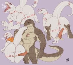 1boy 1boy1girl 1girls albino animal_genitalia anthro anus ass big_ass big_butt big_penis blush butt butt_grab crusch_lulu erection female genital_slit genitals hand_on_butt lizard lizardman lizardman_(overlord) male markings muscular muscular_male nude overlord_(maruyama) penis pussy reptile reptilian_orbit scalie slit snussy spread_butt spreading tapering_penis thick_tail tongue tongue_out tribal tribal_markings vein zaryusu_shasha