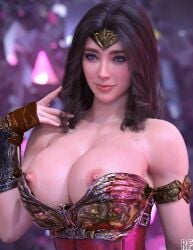 1girls 3d 3d_(artwork) absurd_res amazon big_breasts black_hair blue_eyes breasts clipping dc dc_comics diana_prince exposed_nipples female female_only hi_res large_breasts light-skinned_female light_skin nipples rude_frog solo solo_female wonder_woman wonder_woman_(series)