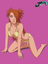 1girls akimichi_chouchou akimichi_chouchou(post-butterflymode) all_fours alternate_body_type alternate_skin_color asymmetrical_hair barefoot bikini boruto:_naruto_next_generations breasts female female_only jorch_jacg kneeling lipstick long_hair looking_at_viewer makeup midriff naruto naruto_(series) orange_hair smile solo solo_female solo_focus swimsuit thin thin_female tied_hair twintails