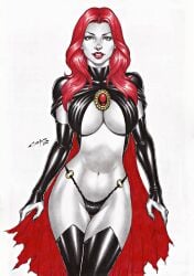 1girls 2018 big_breasts cape carlos_braga clone dominant_female ed_benes_studio female female_only femme_fatale goblin_queen_(x-men) hellfire_club human human_only latex_bra latex_gloves latex_thighhighs latex_thong light-skinned_female light_skin long_hair looking_at_viewer madelyne_pryor marvel marvel_comics red_hair red_lipstick skin_tight solo_female solo_focus x-men