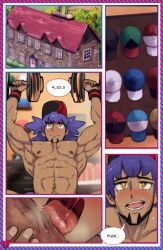 2boys abs amber_eyes baseball_cap beard brothers comic counting dialogue facial_hair gay gay_blowjob gay_incest gay_sex hop_(pokemon) incest leon_(pokemon) lifting_weights lilprincyvi male male_only melanin muscles muscular muscular_male oral oral_sex pecs penis_lick pokemon pokemon_ss sweaty teen_boy tongue treasure_trail veiny_penis working_out younger_brother_sucks_older_brother