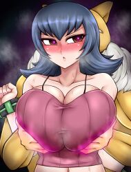 1boy 1girls beruzumi-m blush game_freak grabbing_breasts groping groping_from_behind hypno interspecies nintendo pokemon pokemon_(species) pokemon_rse pokephilia sabrina_(pokemon) sabrina_(pokemon_hgss) sweat