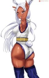 1girls ass ass_focus big_ass big_breasts blue_thighhighs breasts bunny_ears bunny_girl bunny_tail dark-skinned_female dark_skin dat_ass female female_only hair huge_ass leotard long_hair looking_at_viewer miruko my_hero_academia o22no red_eyes rumi_usagiyama sideboob solo solo_female thick_thighs thighhighs thighs white_hair