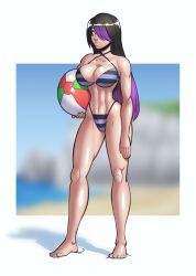 1girls abs aged_up beach beach_ball big_breasts bikini curvaceous firstedition goth_girl huge_breasts juleka_couffaine large_breasts miraculous_ladybug muscular muscular_female six_pack two_tone_bikini two_tone_hair voluptuous voluptuous_teen