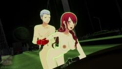 1boy 1girls 3d akihiko_sanada animated areola atlus bunnxarts doggy_style duo duo_focus green_hair hi_res highres large_breasts large_penis light-skinned_female light-skinned_male light_skin megami_tensei mitsuru_kirijo nipples orgasm pale-skinned_female persona persona_3 petite red_eyes red_hair scar sex sex_from_behind shin_megami_tensei sound spanking tagme thick_thighs video