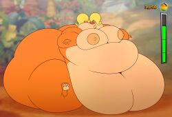 absurd_res activision anthro barefoot belly big_breasts breasts coco_bandicoot crash_(series) feet female food fruit hi_res morbidly_obese navel nipples obese obese_female overweight overweight_female paws plant solo stunnerpony video_games weight_gain wumpa_fruit