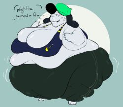 1girls 2022 anthro anthro_female big_belly big_breasts blushing breasts canis cleavage cleavage_overflow clothed dialogue double_chin fat_arms fat_ass female fupa furry furry_female gamer_dog_(neetbean) hat implied_weight_gain neetbean no_shoes obese obese_anthro obese_female original_character overweight overweight_anthro overweight_female pac-man_(series) simple_background solo sweatpants sweaty_face text text_bubble tight_clothing tight_pants white_fur