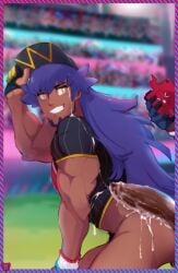 ass boner bottomless butt cum_on_penis erect_penis erection gay gay_sex hard_on huge_cock leon_(pokemon) lilprincyvi male male_only melanin muscles muscular muscular_male penis_on_ass pokemon pokemon_ss purple_hair raihan_(pokemon) uncut veiny_penis