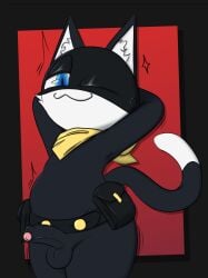 arms_behind_head ass balls bandana belt belt_pouch big_ass cat_ears cat_tail chunknudies feline looking_at_viewer male male_only morgana_(persona) penis penis_out persona persona_5 pose presenting presenting_penis smug uncut wink