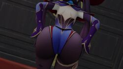 3d animated ass ass_focus ass_shake black_hair detached_sleeves elbow_gloves female from_behind from_below genshin_impact gloves hair_ornament hair_ribbon hat huge_ass jiggle kishi leotard long_hair mona_(genshin_impact) pantyhose solo tagme thick_thighs thighlet twerking twintails very_long_hair video