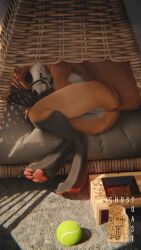 3d 3d_(artwork) anthro ball_gag black_eyelids bondage bound canine collar female femsub fox fur furry ghostoast orange_fur paws sleeping solo solo_female unconscious