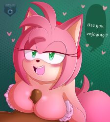 amy_rose dark-skinned_male half-closed_eyes paizuri pink_fur pink_hair pov sega senpailove sonic_(series) titjob