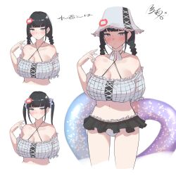 beach_hat big_breasts blush blushing hat huge_breasts large_breasts swimwear thick thick_thighs thighs turmixane_(fukuchan4eyes)