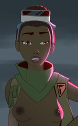 1girls areola areolae breasts breasts_exposed bust_portrait dark-skinned_female female female_focus female_only flight_jacket raikoh-illust small_breasts star_wars star_wars_resistance tamara_ryvora