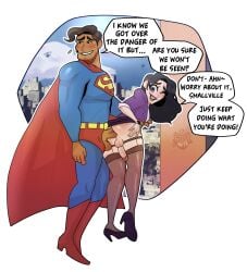 1boy 1futa 2d alternate_skin_color anal anal_sex backsack big_penis blush clark_kent clothed_sex cock-tail dark-skinned_male dark_skin dc dc_comics dialogue erection flying flying_sex from_behind futa_sans_pussy futanari human human_only intersex kryptonian latino light-skinned_futanari light_skin lois_lane male_on_futa melat0nin nervous office_lady penis png public public_sex sex speech_bubble starbryte superman superman_(series) transparent_background