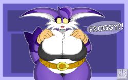 ! ? ?! belly belt big_the_cat bottomless breasts chubby gloves hair hands_on_breasts happy huge_breasts long_ears long_eyelashes looking_at_viewer meme mklancer00 pov pov_eye_contact purple_fur rule_63 sega smile sonic_(series) sonic_the_hedgehog_(series) striped_fur striped_tail surprised tank_top thighs tummy