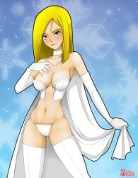 1girls anime_style blonde_female blonde_hair blue_eyes cape cleavage clothed emma_frost female female_only fully_clothed jago_dibuja marvel marvel_comics revealing_clothes skimpy_clothes snowflake snowflakes white_cape white_clothing white_queen x-men